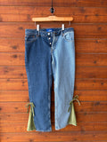 Two Tone Jeans with Green Velvet