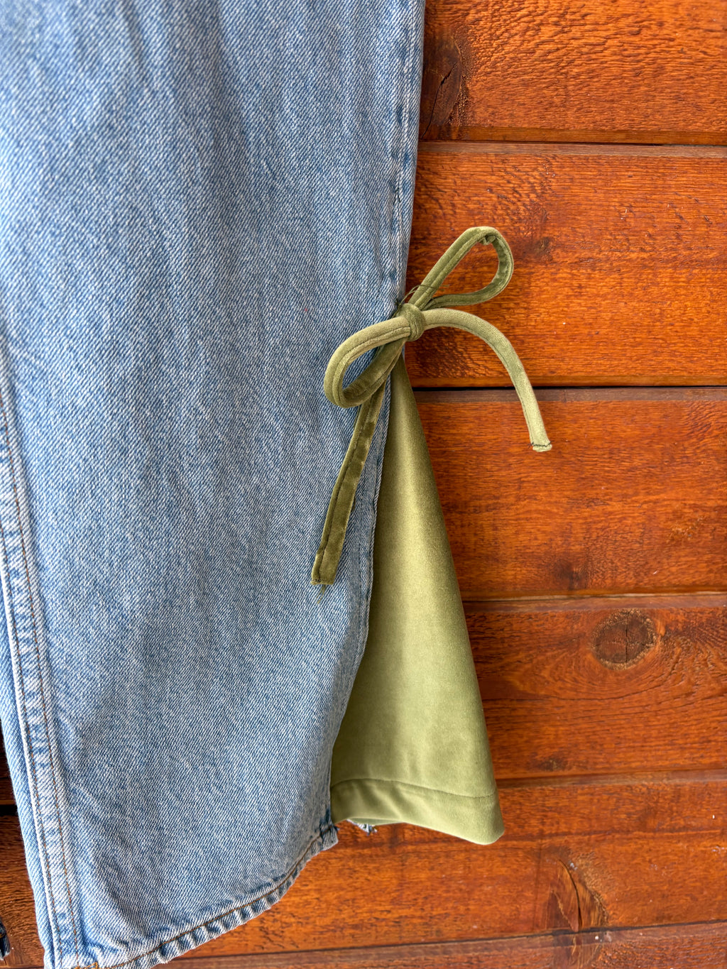 Two Tone Jeans with Green Velvet