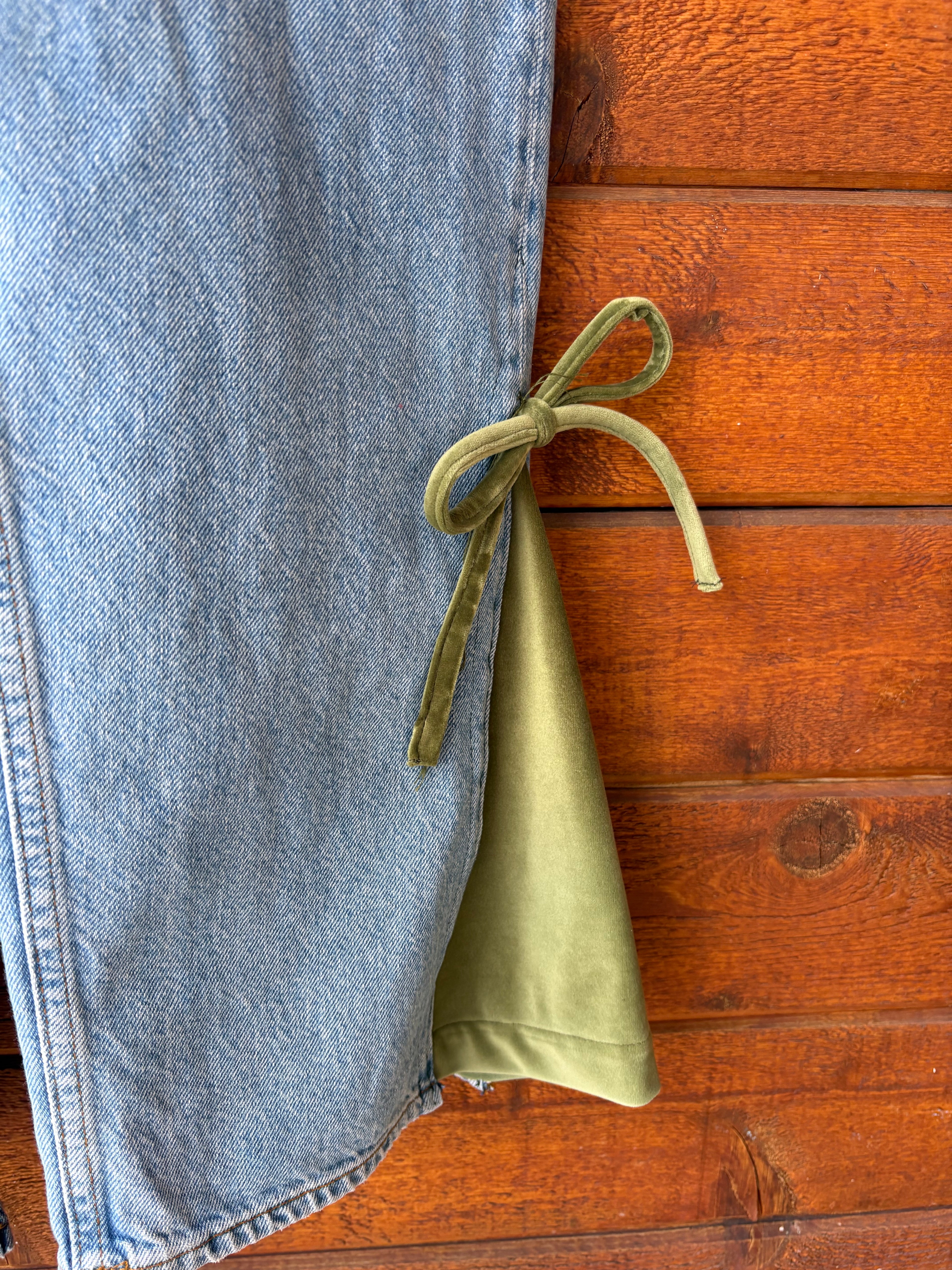 Two Tone Jeans with Green Velvet