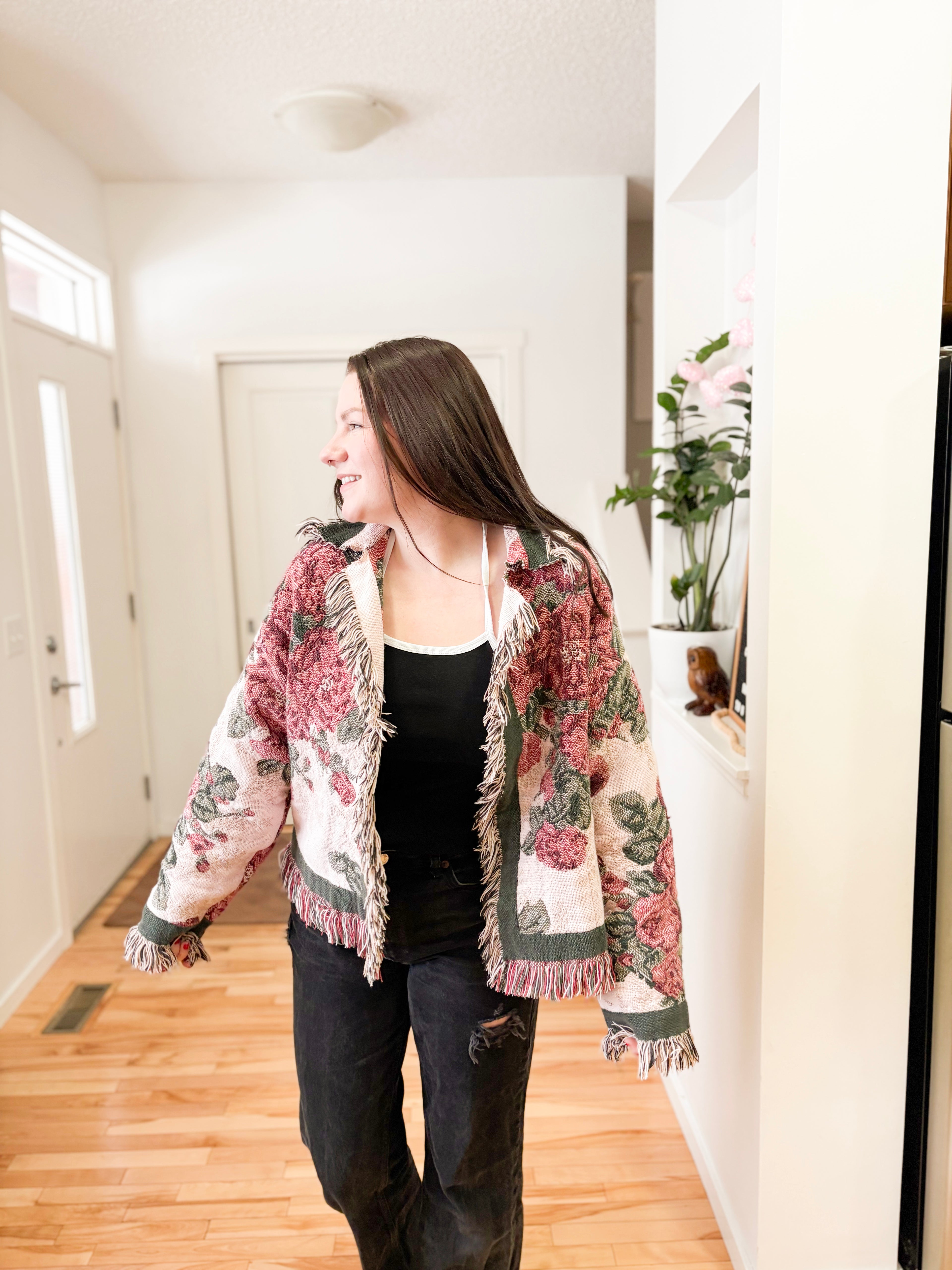 Pink and Green Floral Blanket Jacket