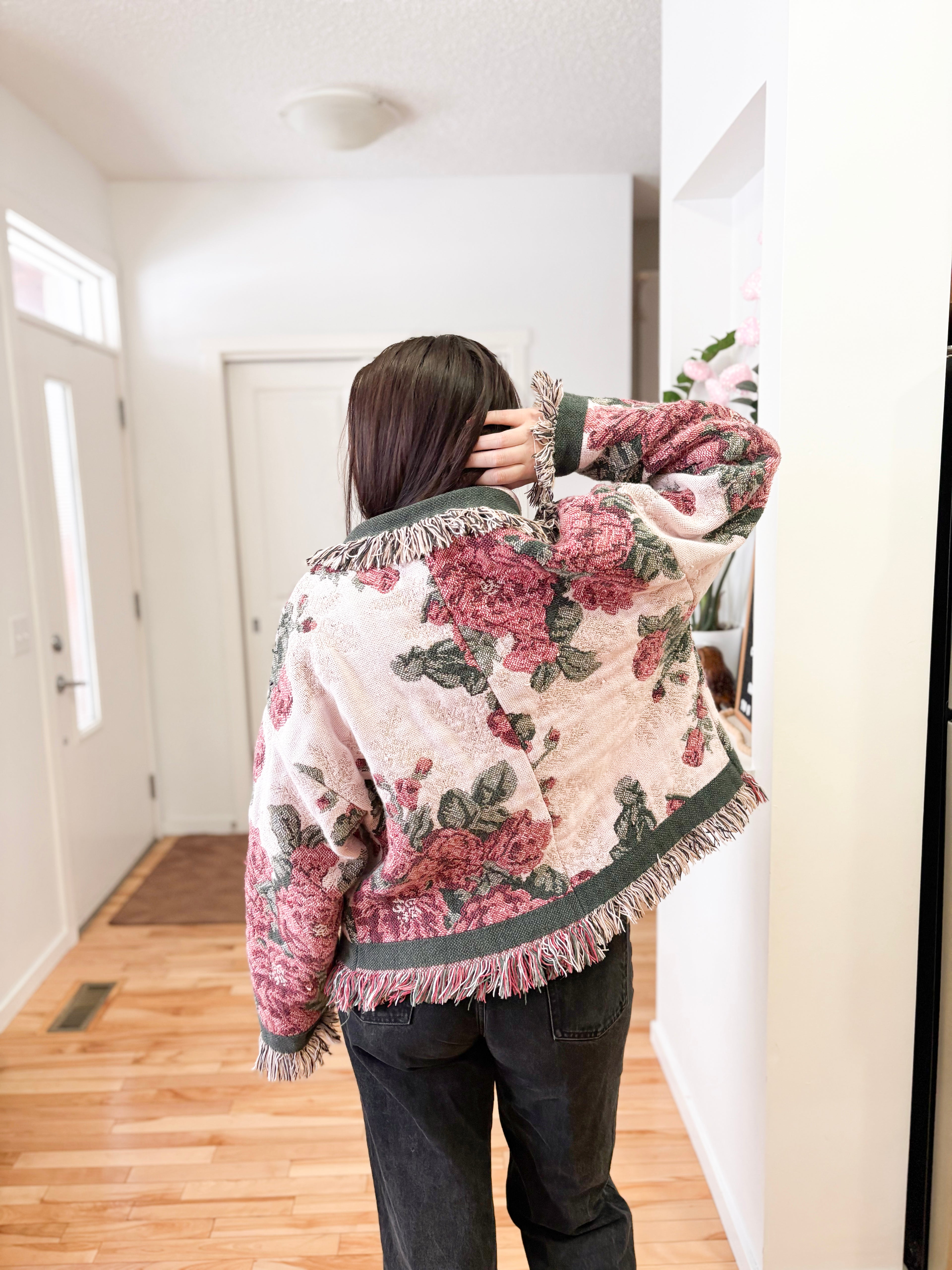 Pink and Green Floral Blanket Jacket