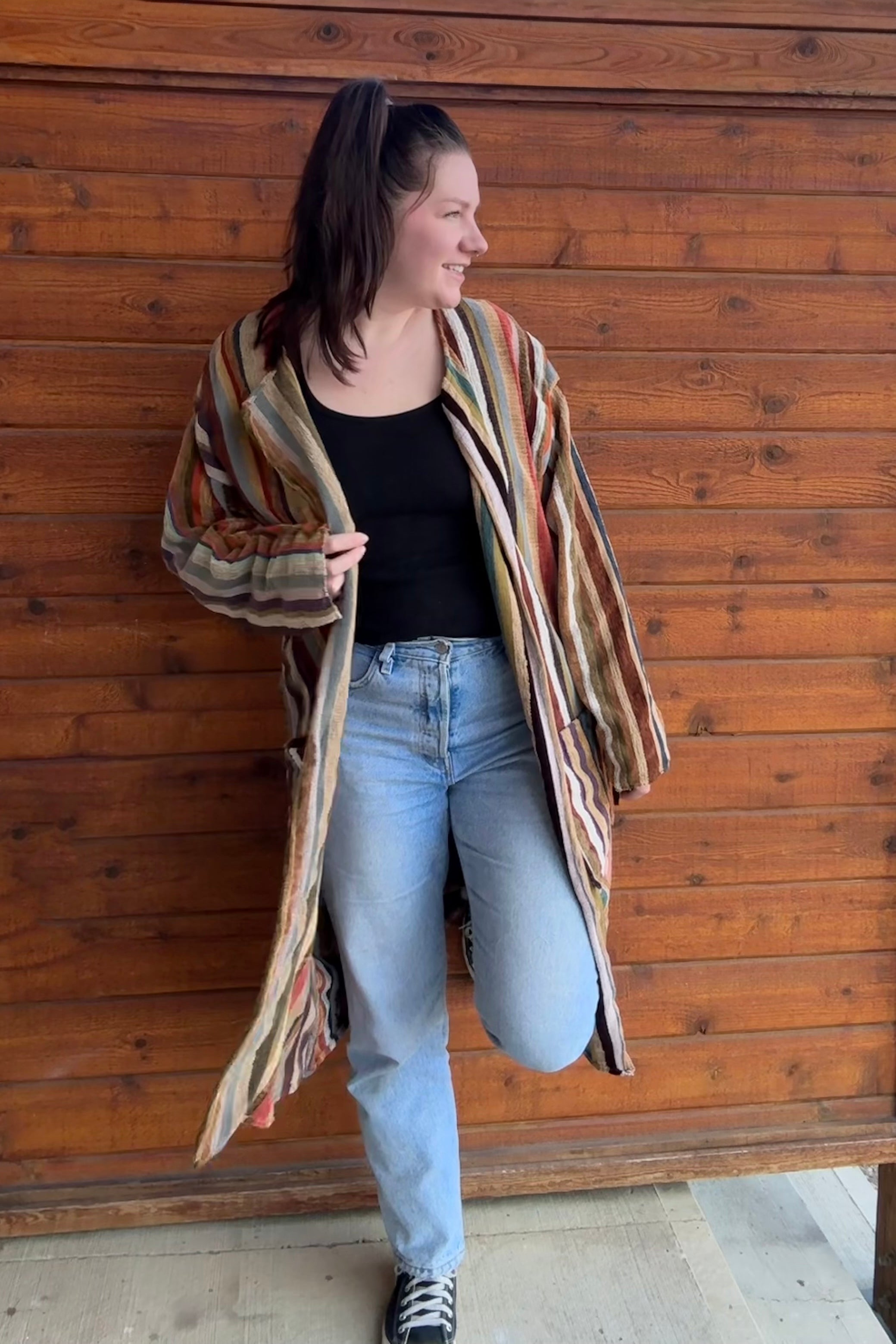 Long Striped Blanket Cardigan